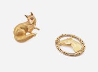A Pair of 14K Yellow Gold Animal Brooches