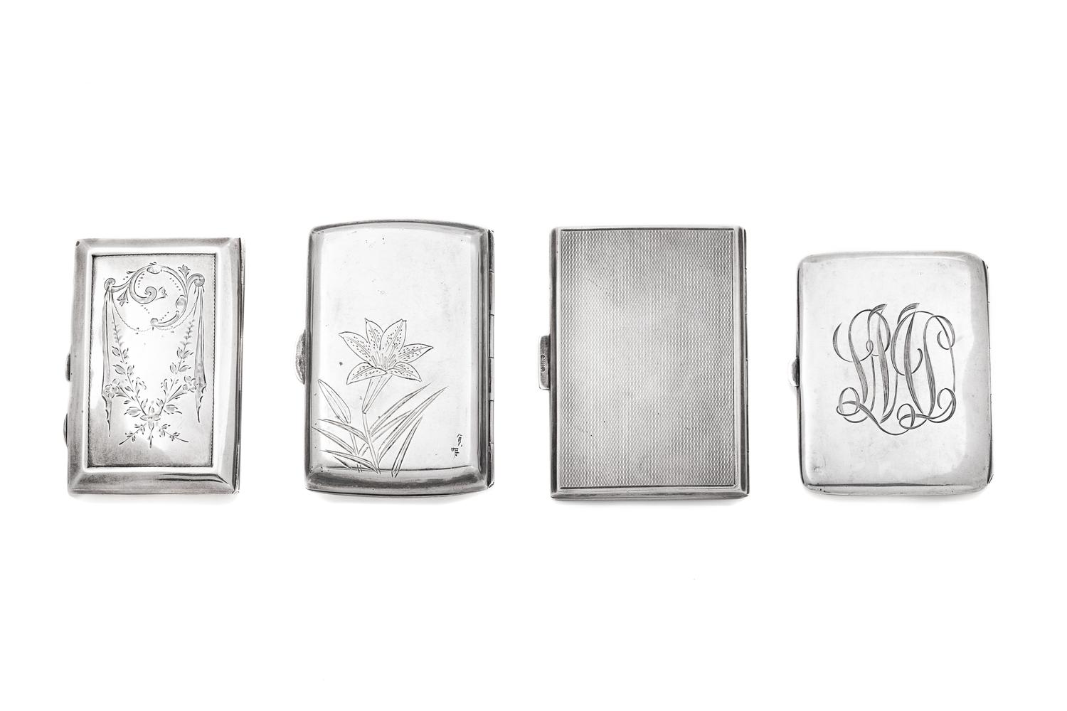Two English Silver Card Cases, an American Silver Card Case, and a Japanese Silver Card Case