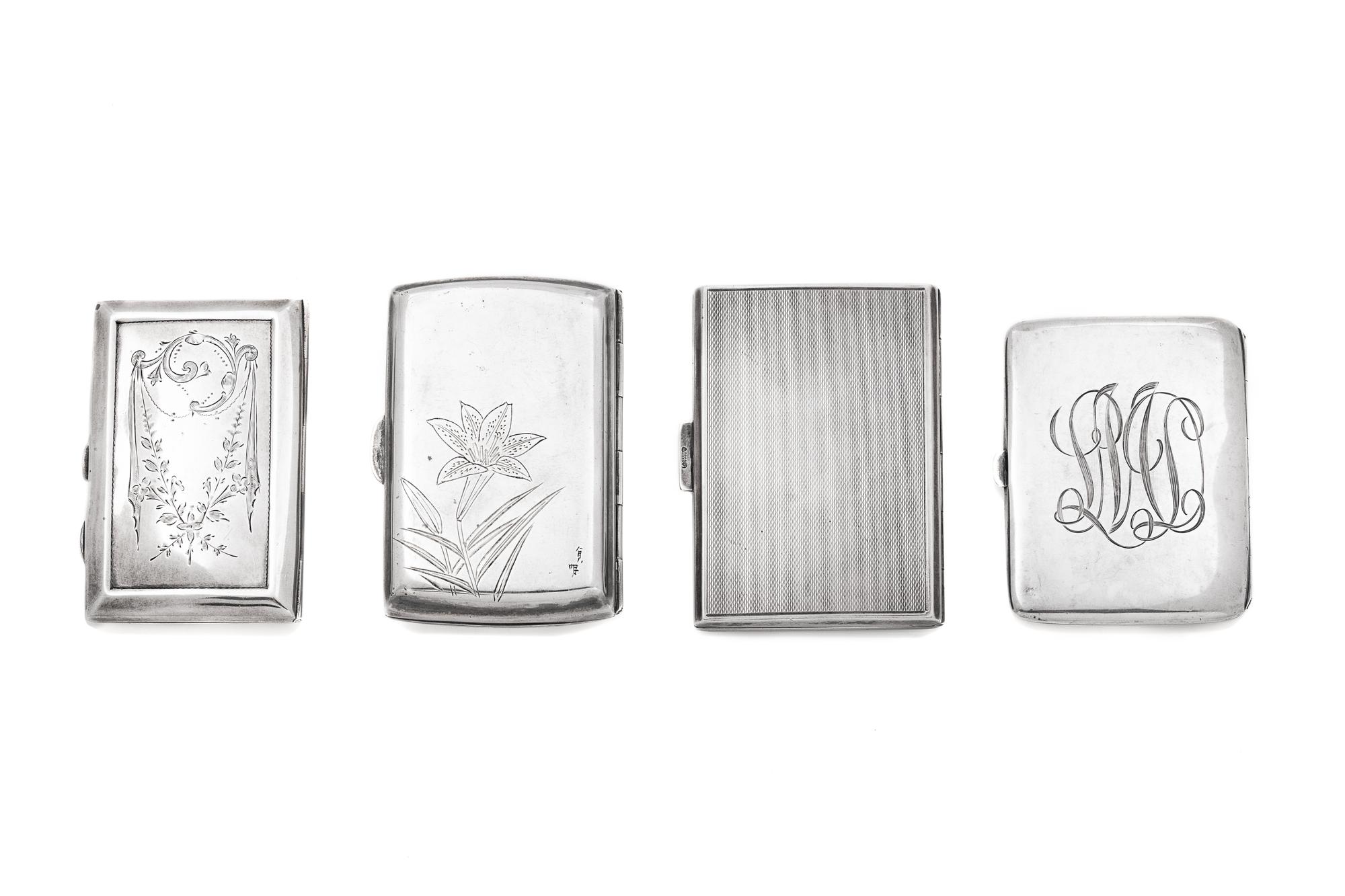 Two English Silver Card Cases, an American Silver Card Case, and a Japanese Silver Card Case