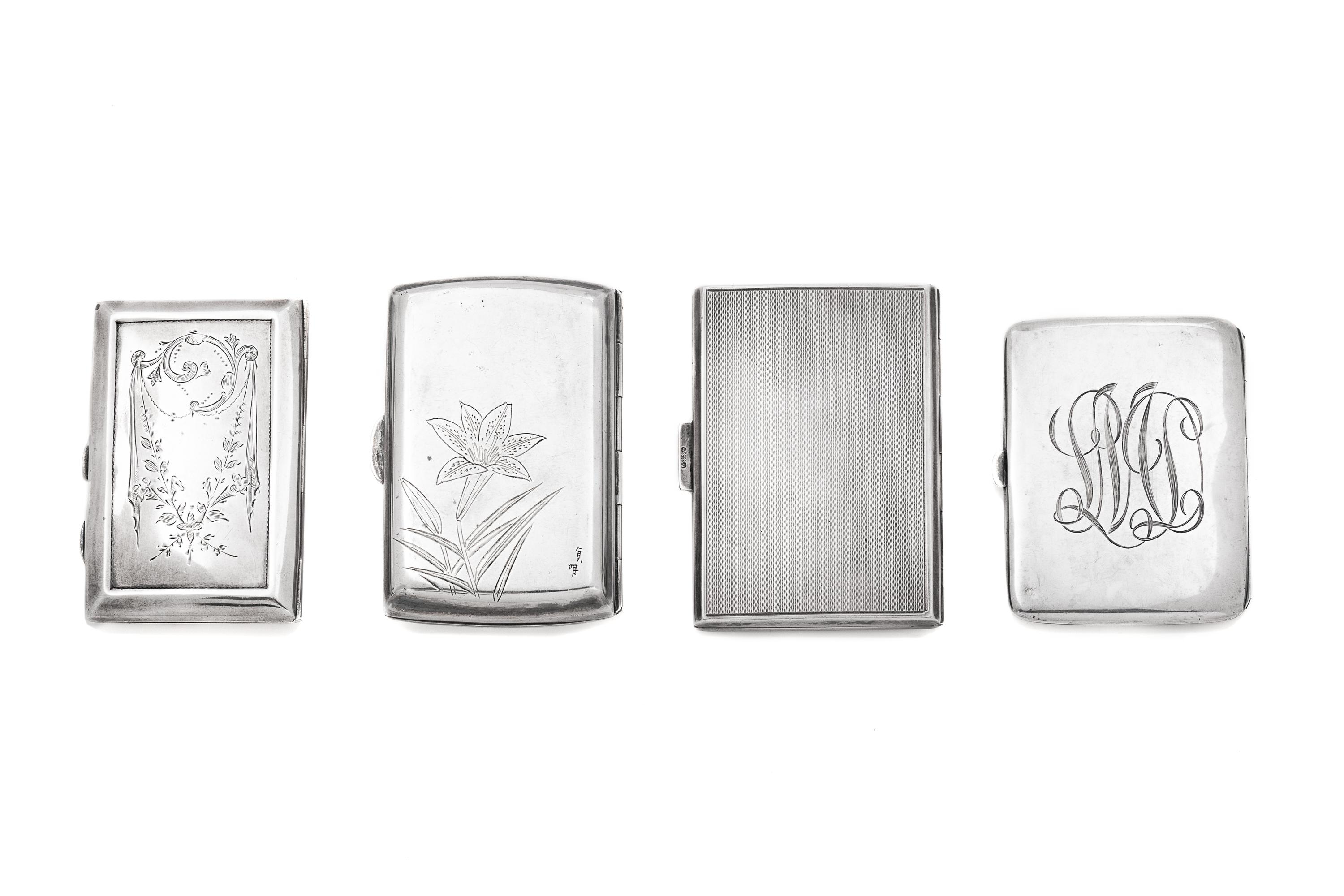 Two English Silver Card Cases, an American Silver Card Case, and a Japanese Silver Card Case