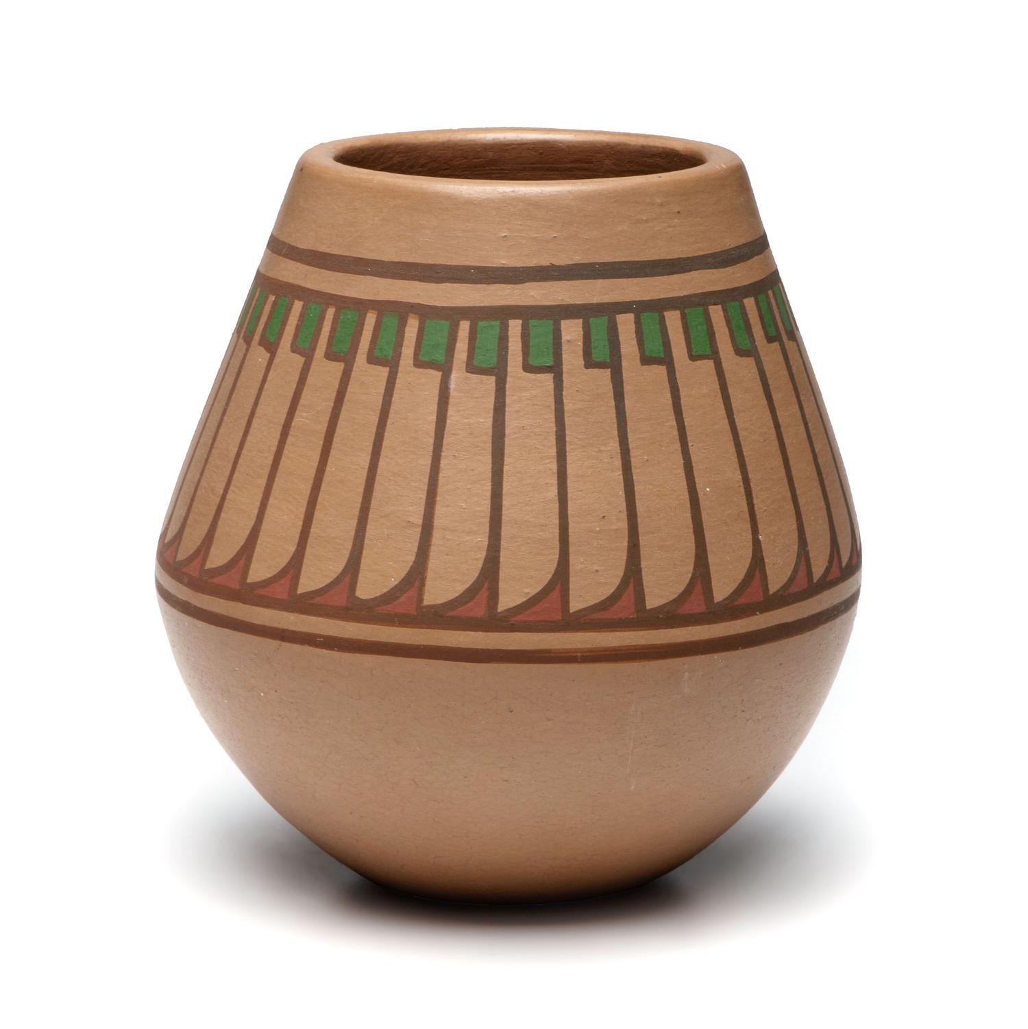 Polychrome Jar, with Repeating Feather Design