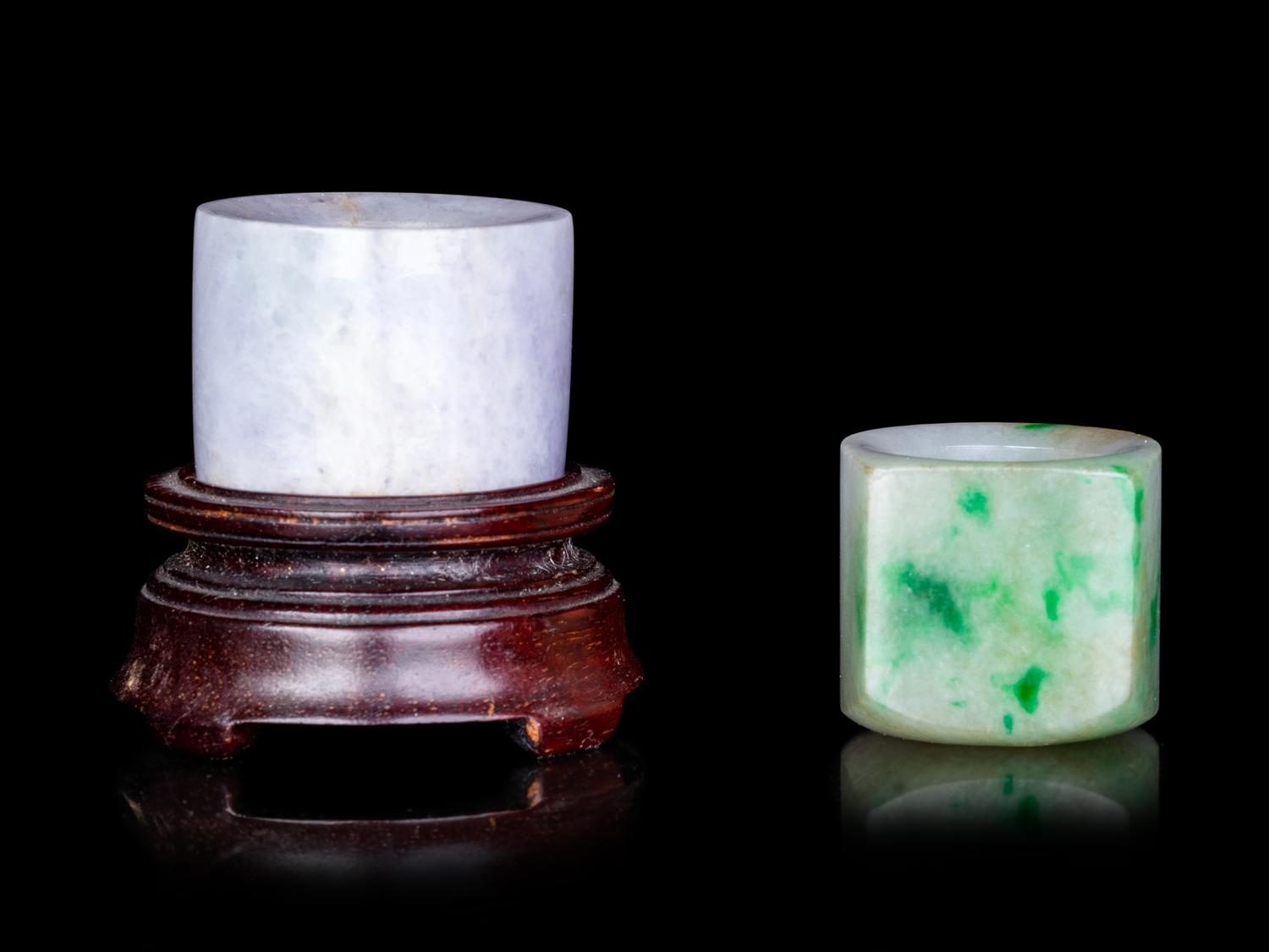 Two Chinese Jadeite Archer's Rings