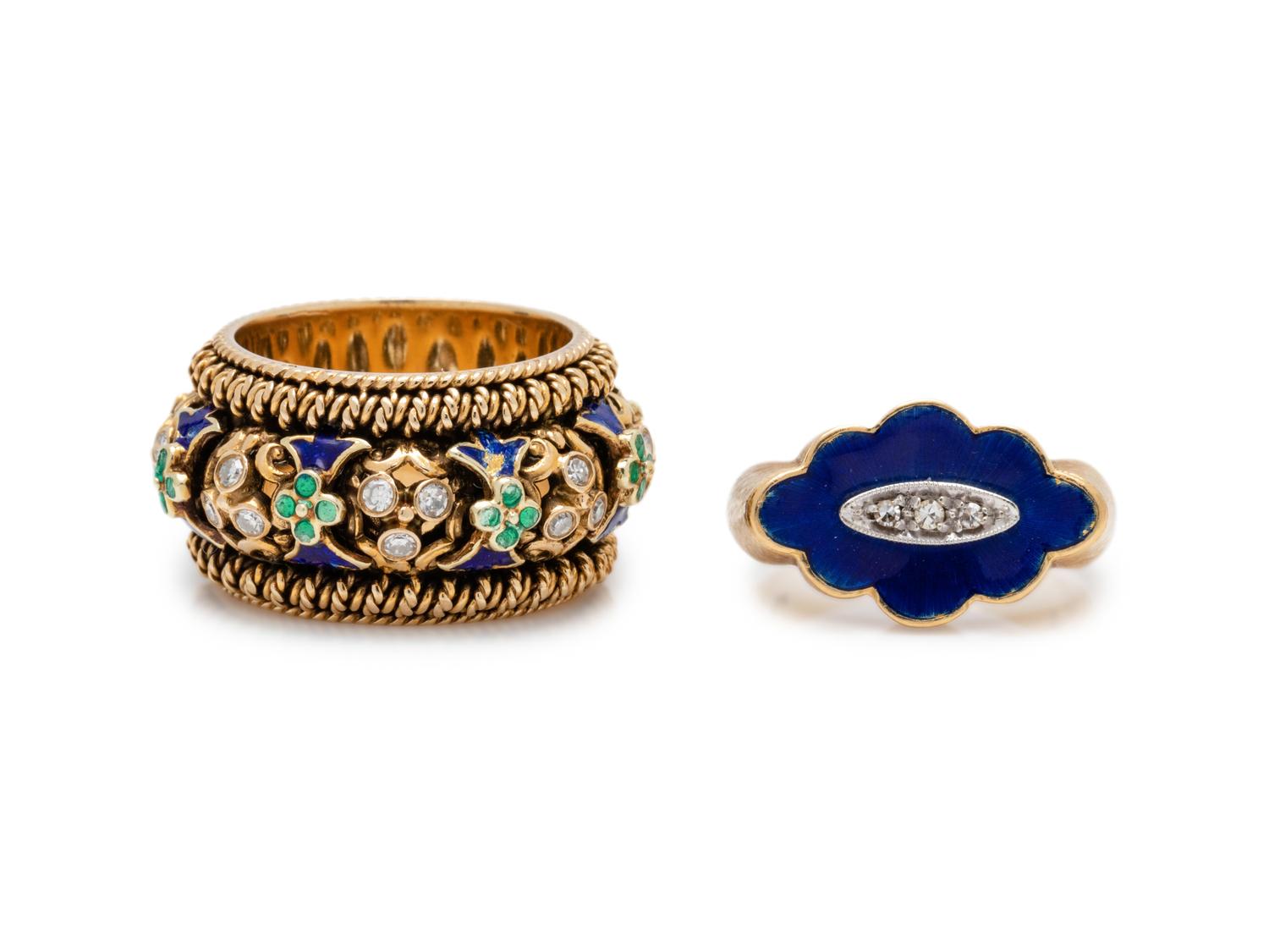 COLLECTION OF DIAMOND AND ENAMEL RINGS