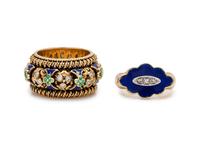COLLECTION OF DIAMOND AND ENAMEL RINGS