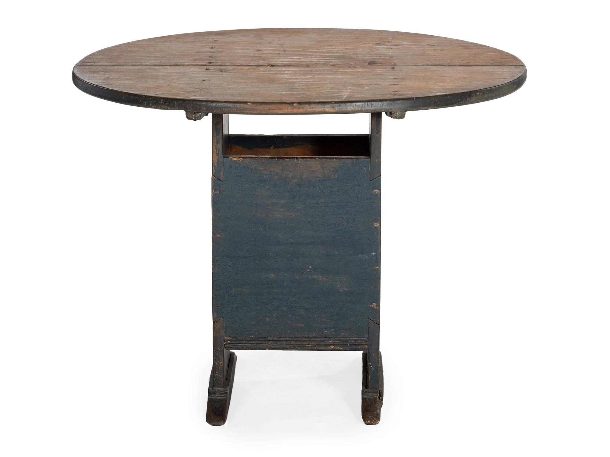 A Country Blue Painted Pine Shoe-Foot Hutch Table