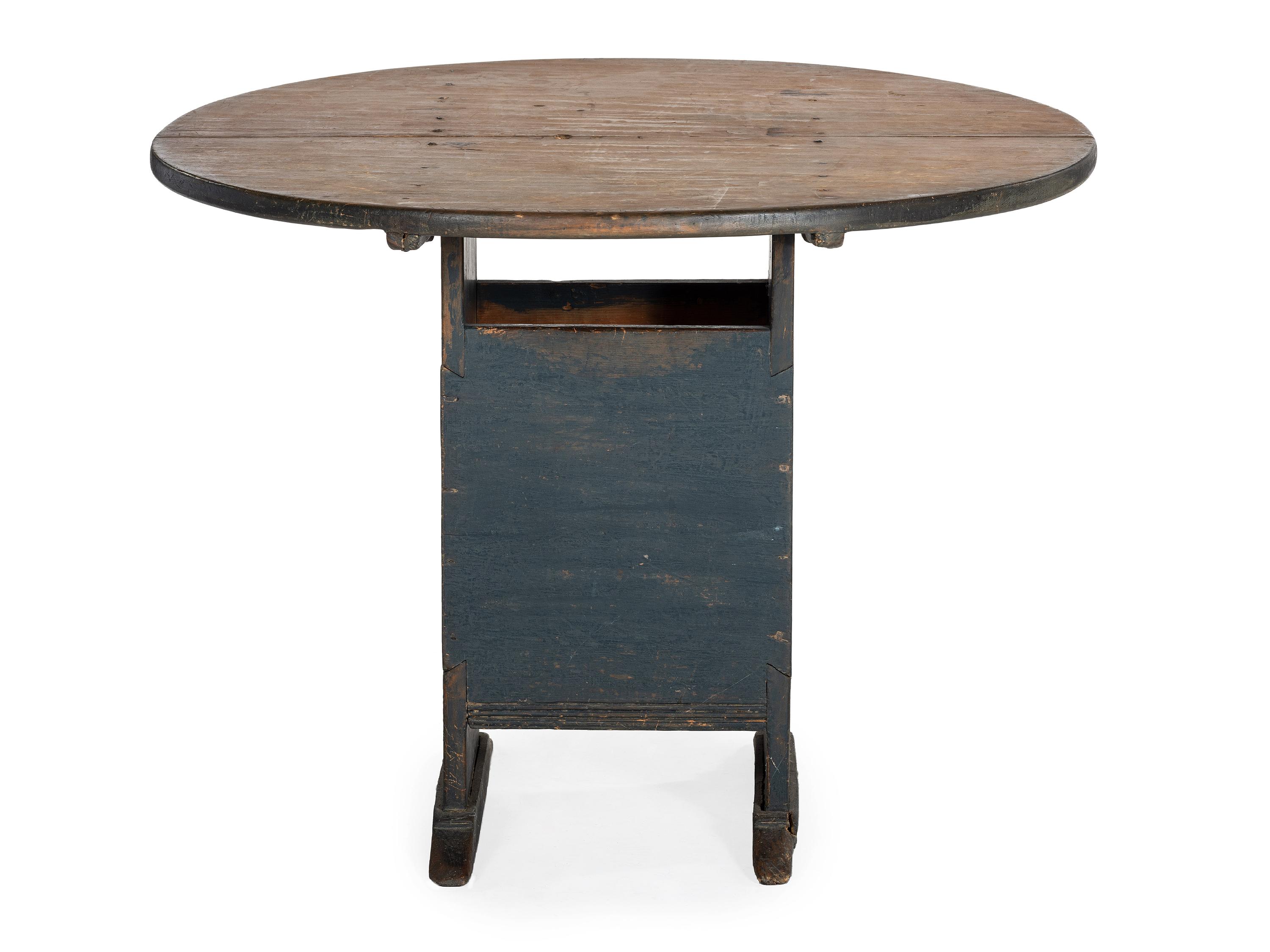 A Country Blue Painted Pine Shoe-Foot Hutch Table