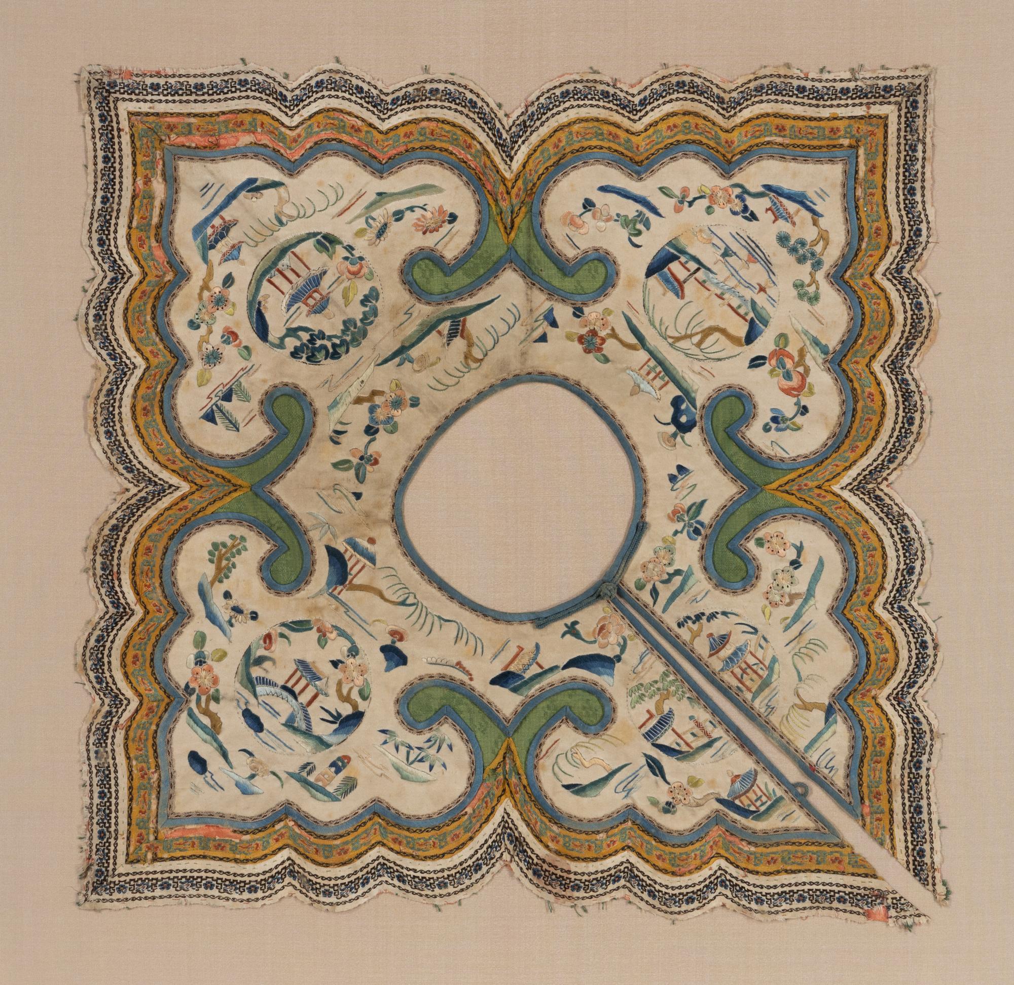 Three Chinese Embroidered Silk Lady's Collars, Yunjian, 19th Century — 晚清 雲肩三種