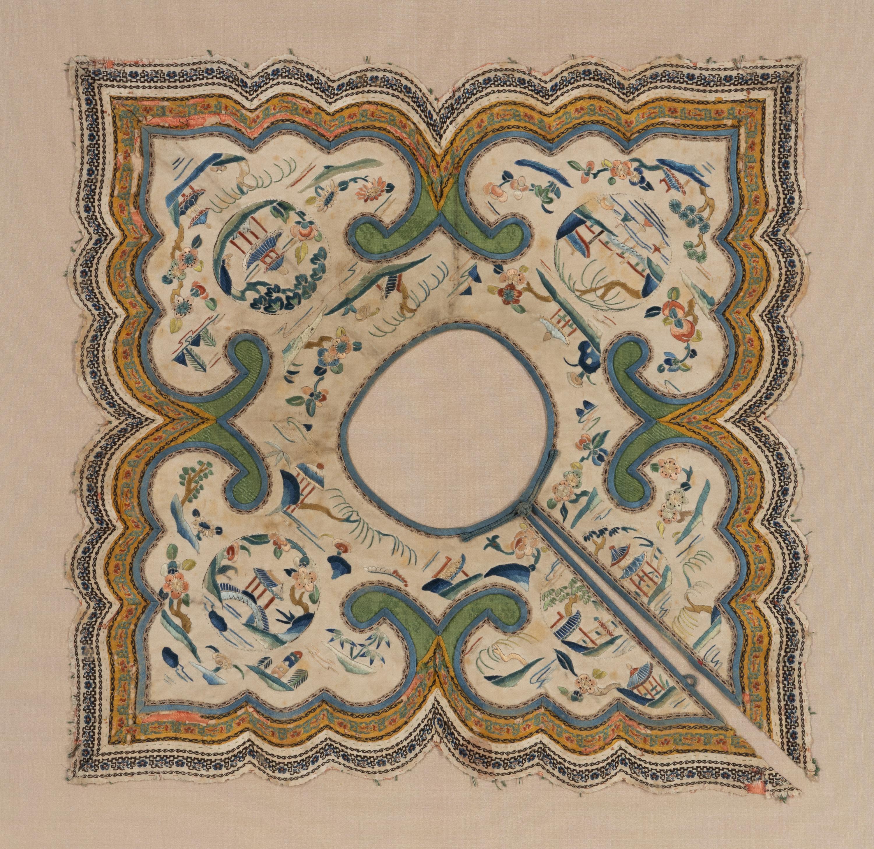 Three Chinese Embroidered Silk Lady's Collars, Yunjian, 19th Century — 晚清 雲肩三種