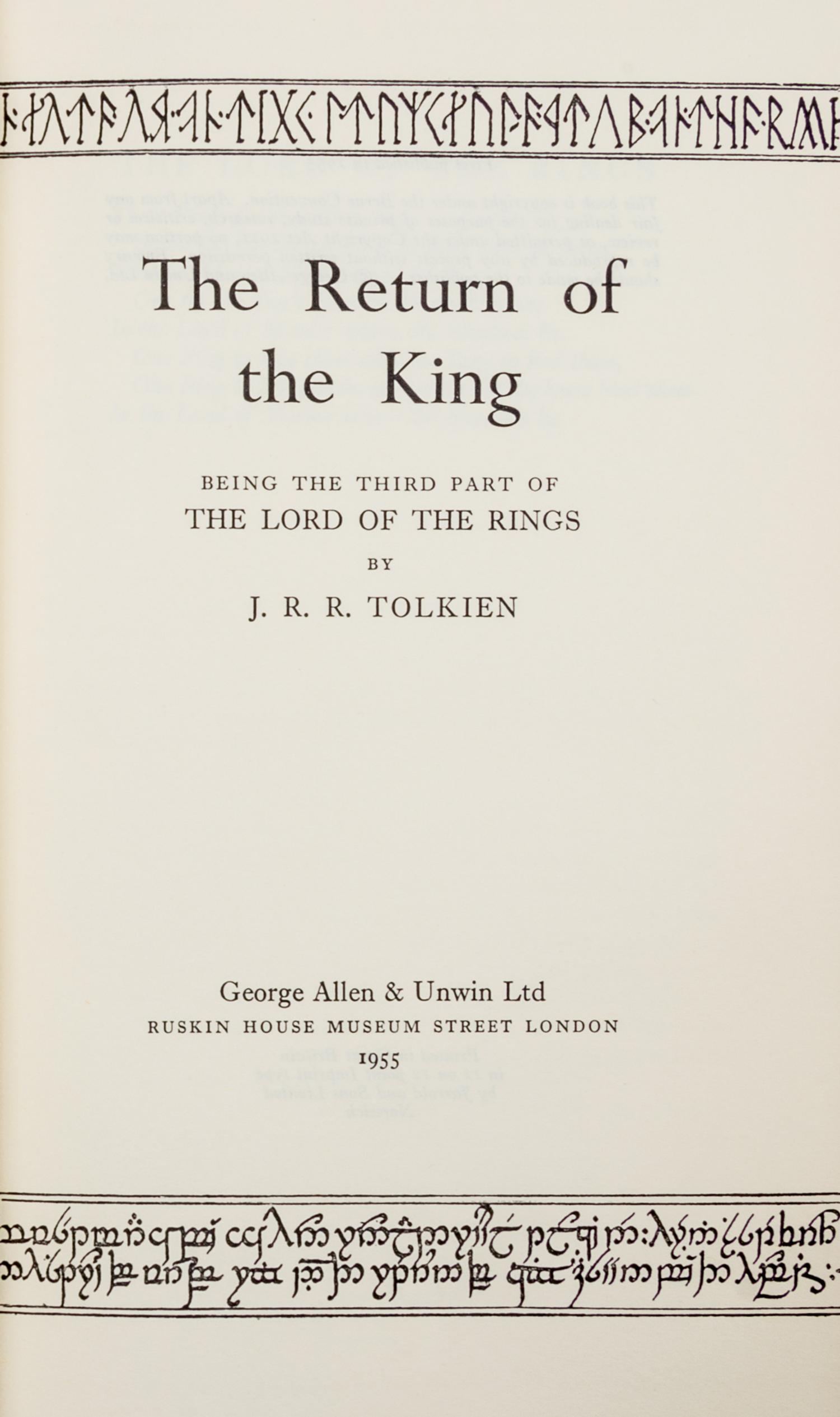 TOLKIEN, John Ronald Reuel (1892-1973). The Lord of the Rings, comprising: