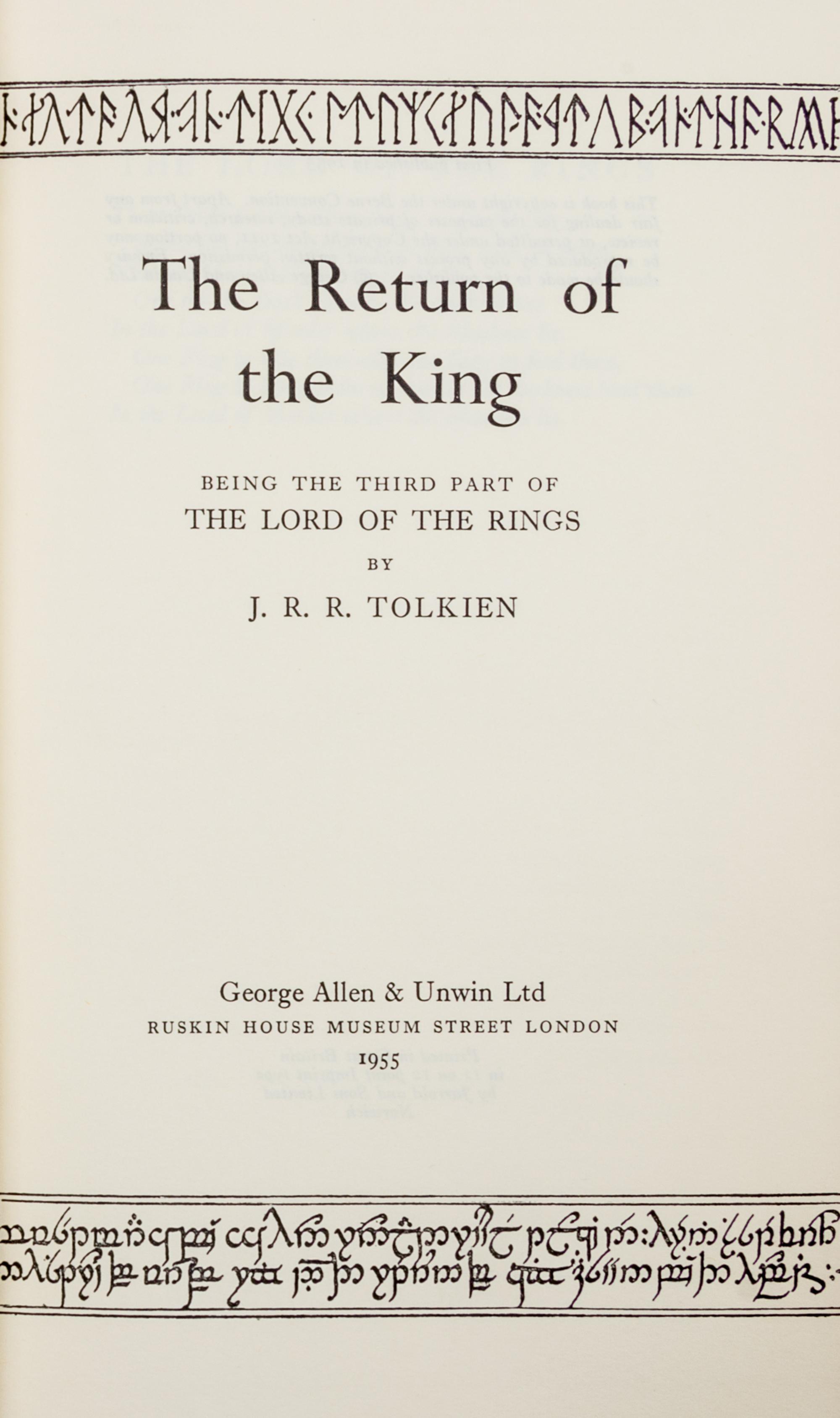 TOLKIEN, John Ronald Reuel (1892-1973). The Lord of the Rings, comprising:
