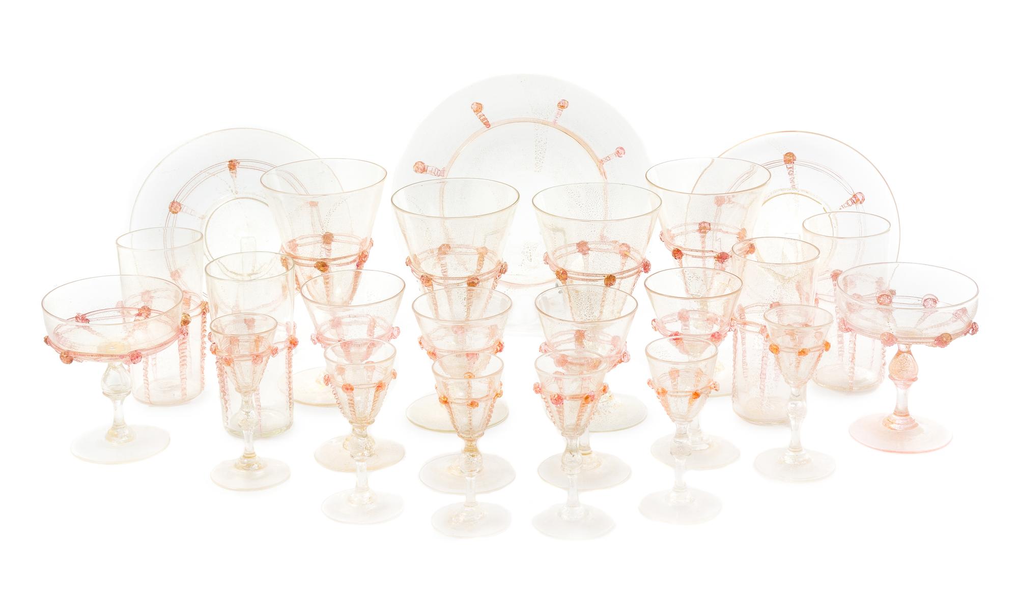 A Venetian Glass Stemware Service Diameter of plate 8 1/2 inches. — 20TH CENTURY