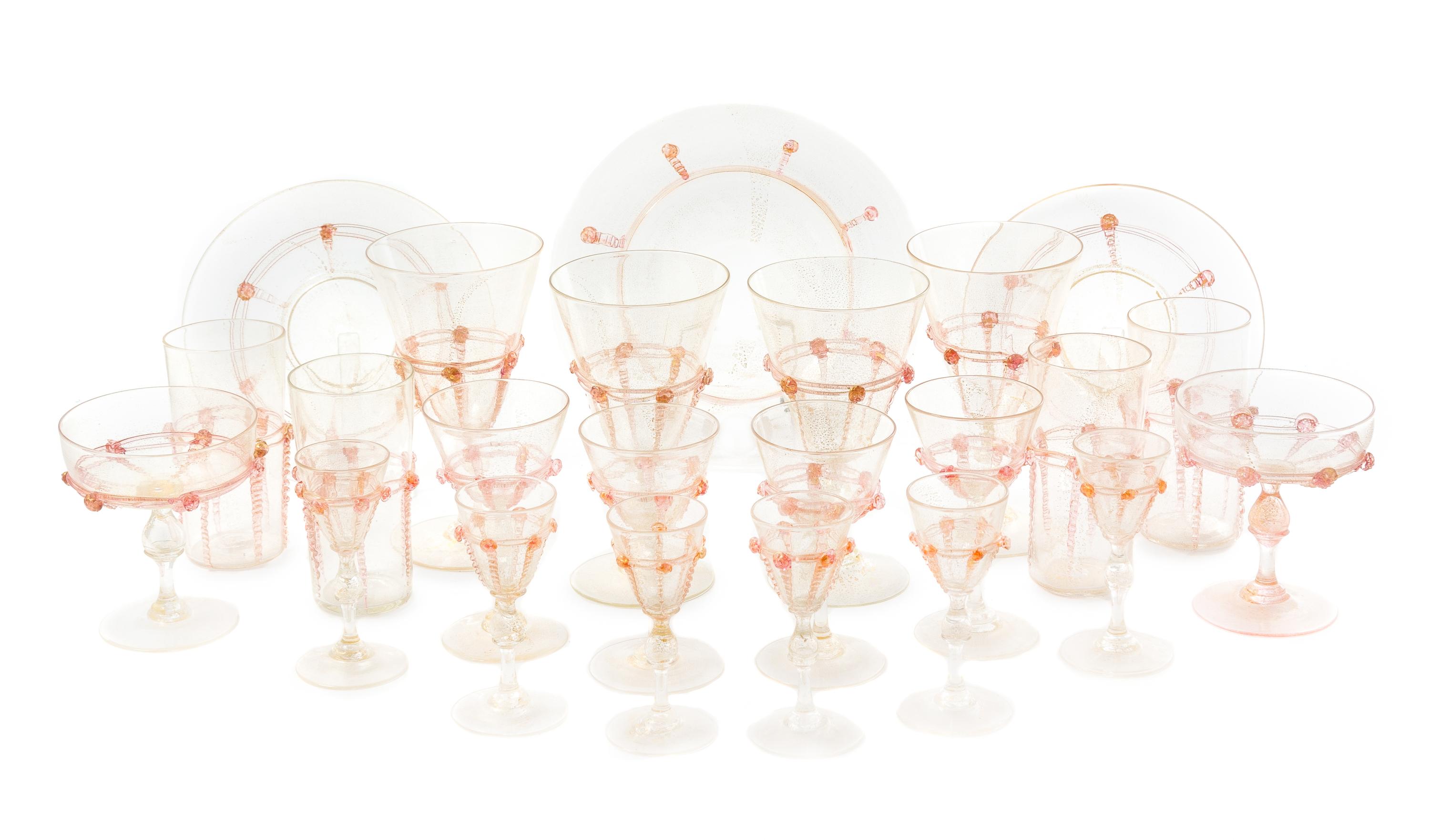 A Venetian Glass Stemware Service Diameter of plate 8 1/2 inches. — 20TH CENTURY