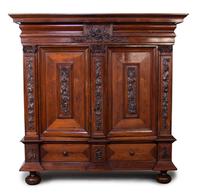 A Portuguese Carved Rosewood Linen Press Height 83 1/2 x width 84 x depth 29 inches. — 19TH CENTURY
