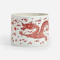 A Chinese iron-red decorated porcelain "Dragons" brush pot