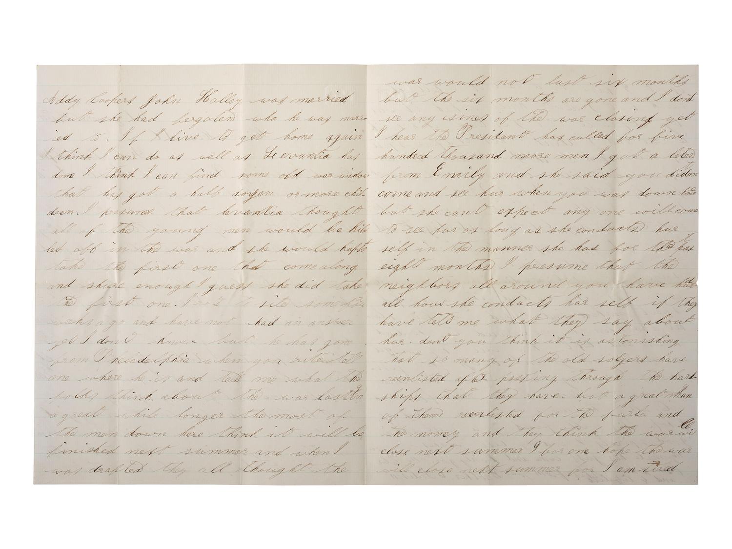 [CIVIL WAR]. Soldier's letter featuring graphic descriptions of dying soldiers from the US General Hospital in Hilton Head, SC. 19-23 February 1864.