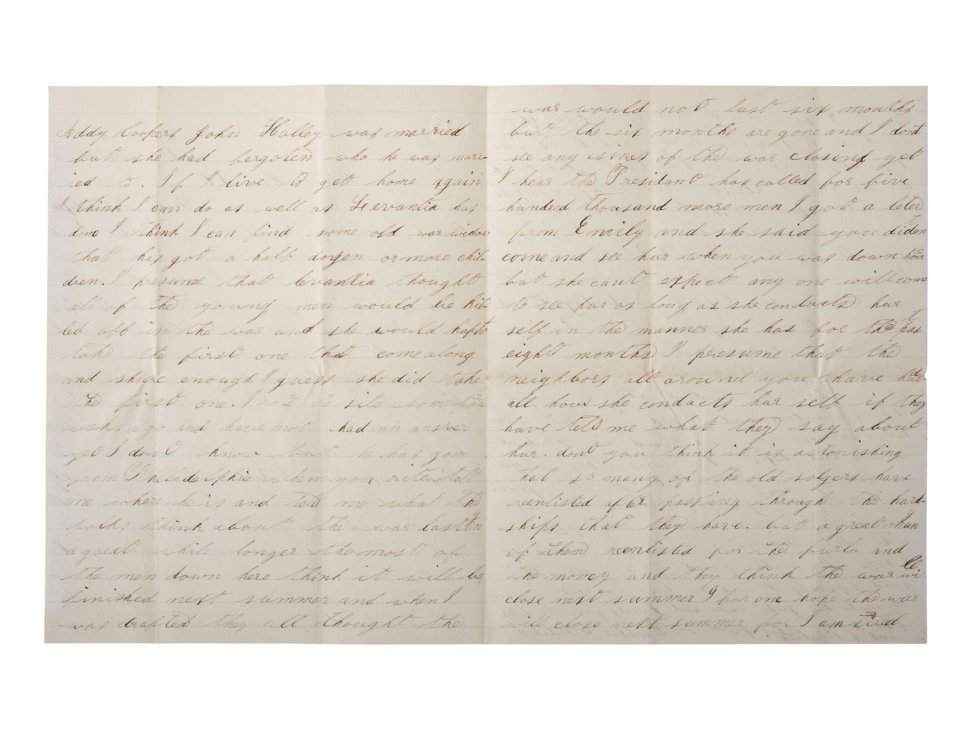[CIVIL WAR]. Soldier's letter featuring graphic descriptions of dying soldiers from the US General Hospital in Hilton Head, SC. 19-23 February 1864.