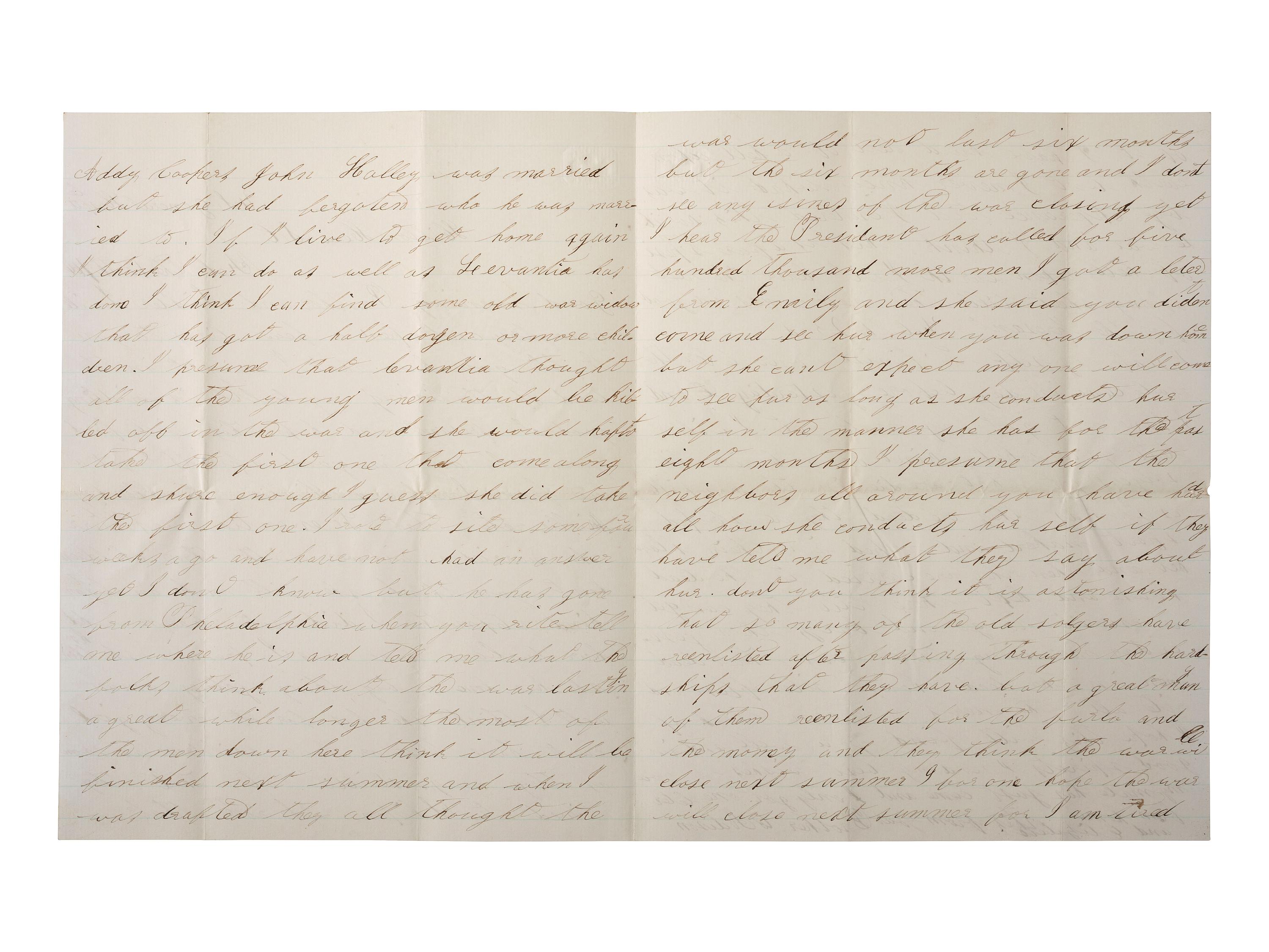 [CIVIL WAR]. Soldier's letter featuring graphic descriptions of dying soldiers from the US General Hospital in Hilton Head, SC. 19-23 February 1864.