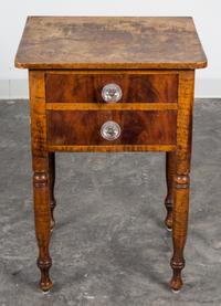 An American Mahogany and Walnut Work Table Height 29 3/4 x width 21 x depth 17 3/4 inches. — 19TH CENTURY