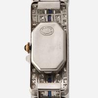 An Art Deco platinum, diamond, and synthetic sapphire bracelet watch, Mauboussin France