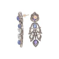 TANZANITE, MOONSTONE AND DIAMOND EARRINGS
