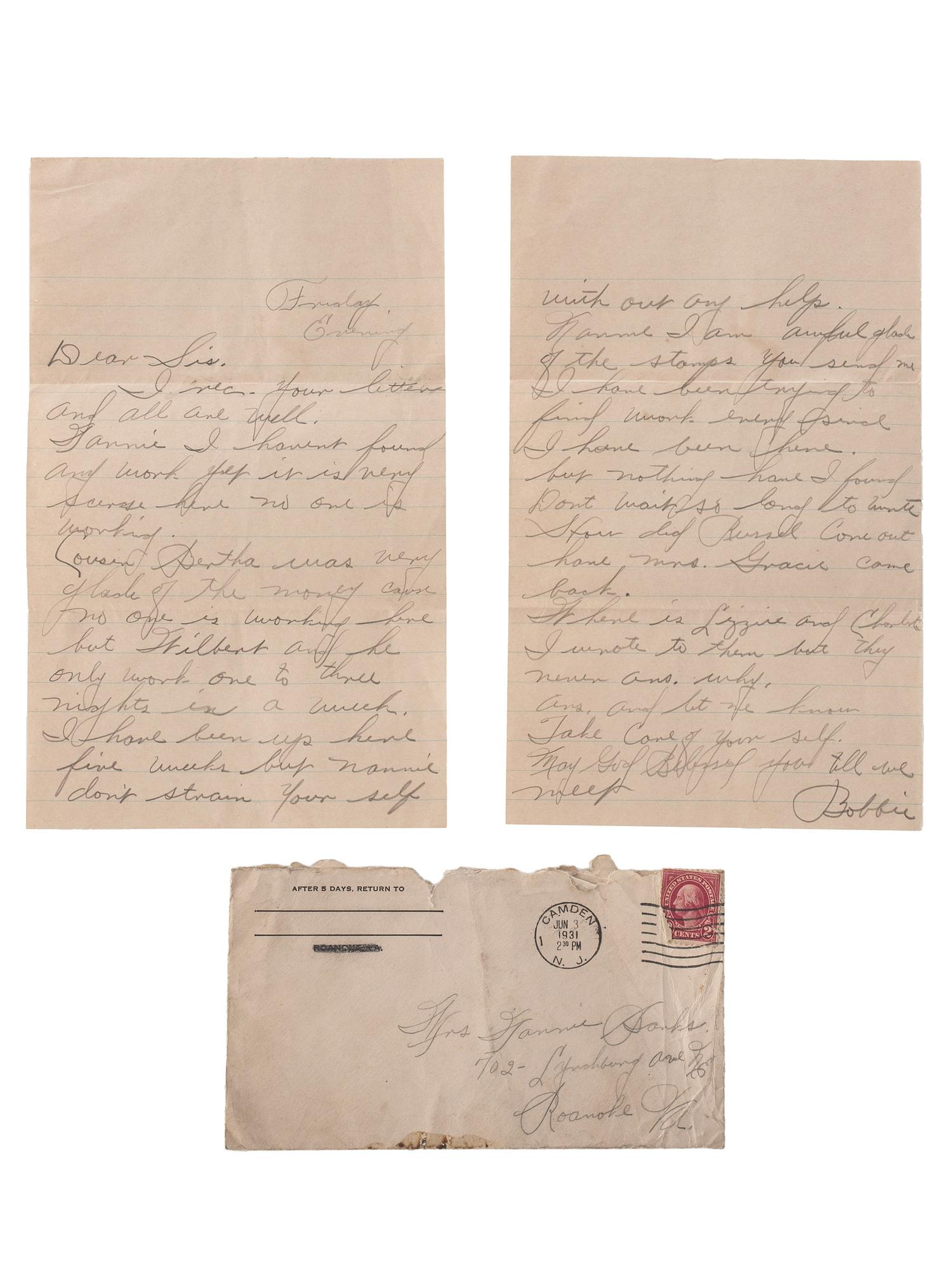 [AFRICAN AMERICANA]. Extensive manuscript archive documenting the experiences of the Rice Family of Roanoke, Virginia, during the Great Depression and World Wars I and II. Ca 1892-1950s.
