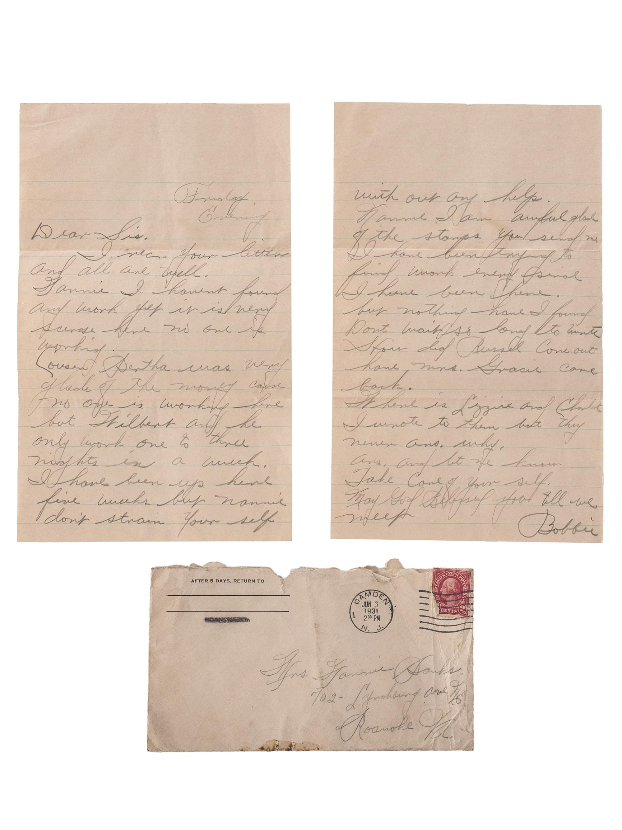 [AFRICAN AMERICANA]. Extensive manuscript archive documenting the experiences of the Rice Family of Roanoke, Virginia, during the Great Depression and World Wars I and II. Ca 1892-1950s.