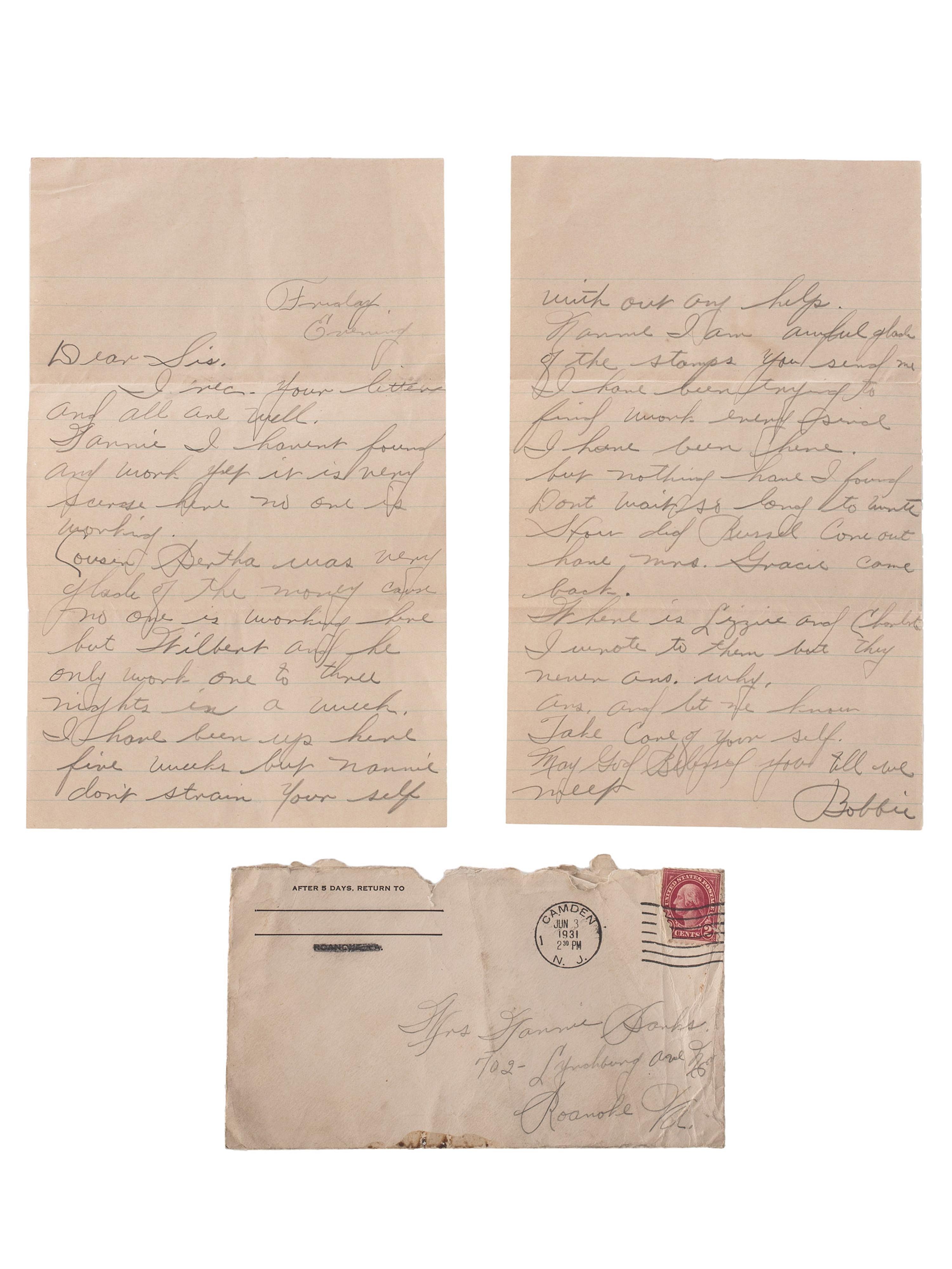 [AFRICAN AMERICANA]. Extensive manuscript archive documenting the experiences of the Rice Family of Roanoke, Virginia, during the Great Depression and World Wars I and II. Ca 1892-1950s.