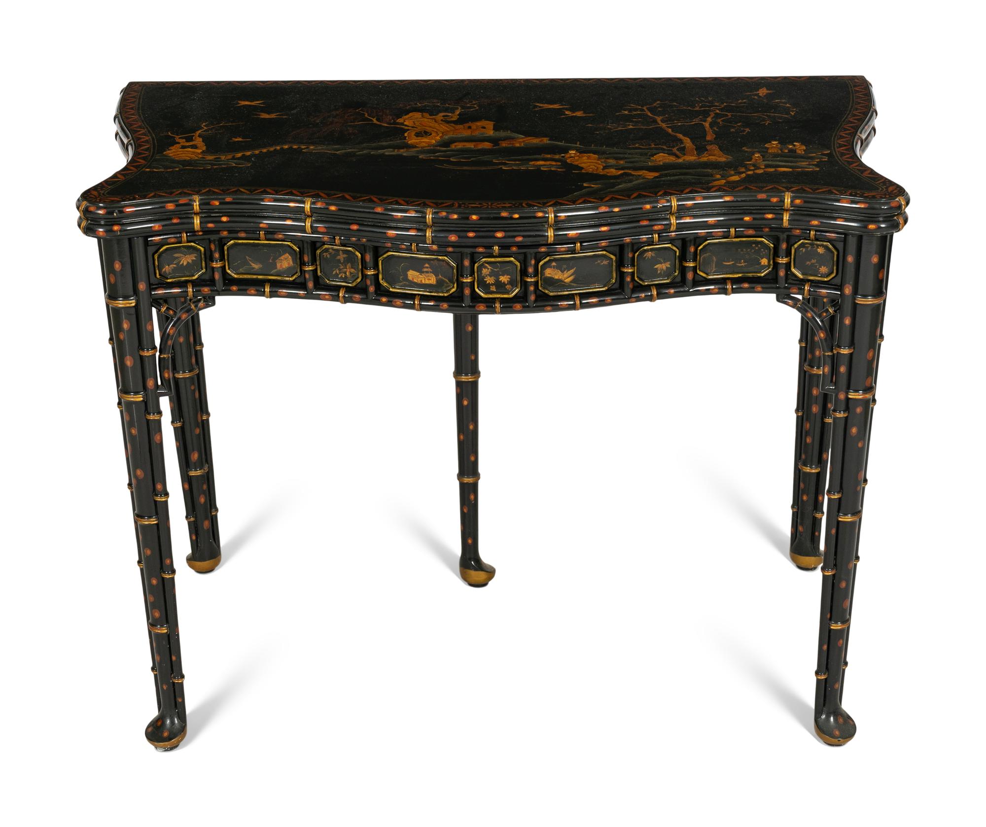 A Baker Furniture Gilt Decorated Chinoiserie Gate-Leg Game Table
