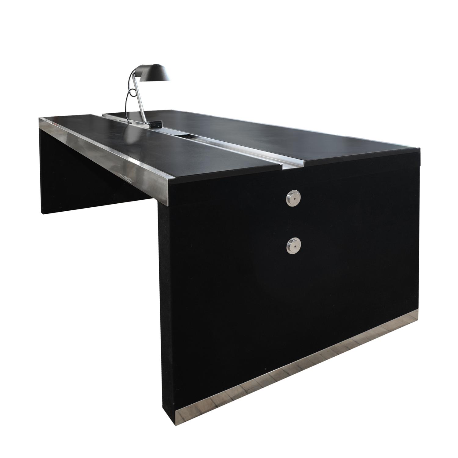 A Mid-Century Leather, Wood and Chrome Executive Desk 86.5" W x 39.5" D x 29" H — Italy, Mid-20th Century