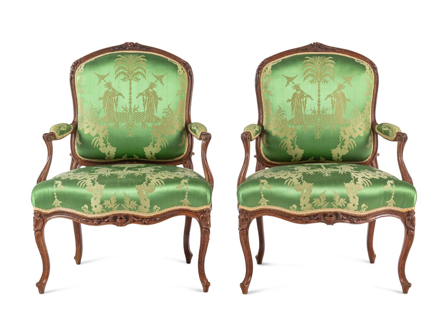 A Pair of Louis XV Beechwood Fauteuils