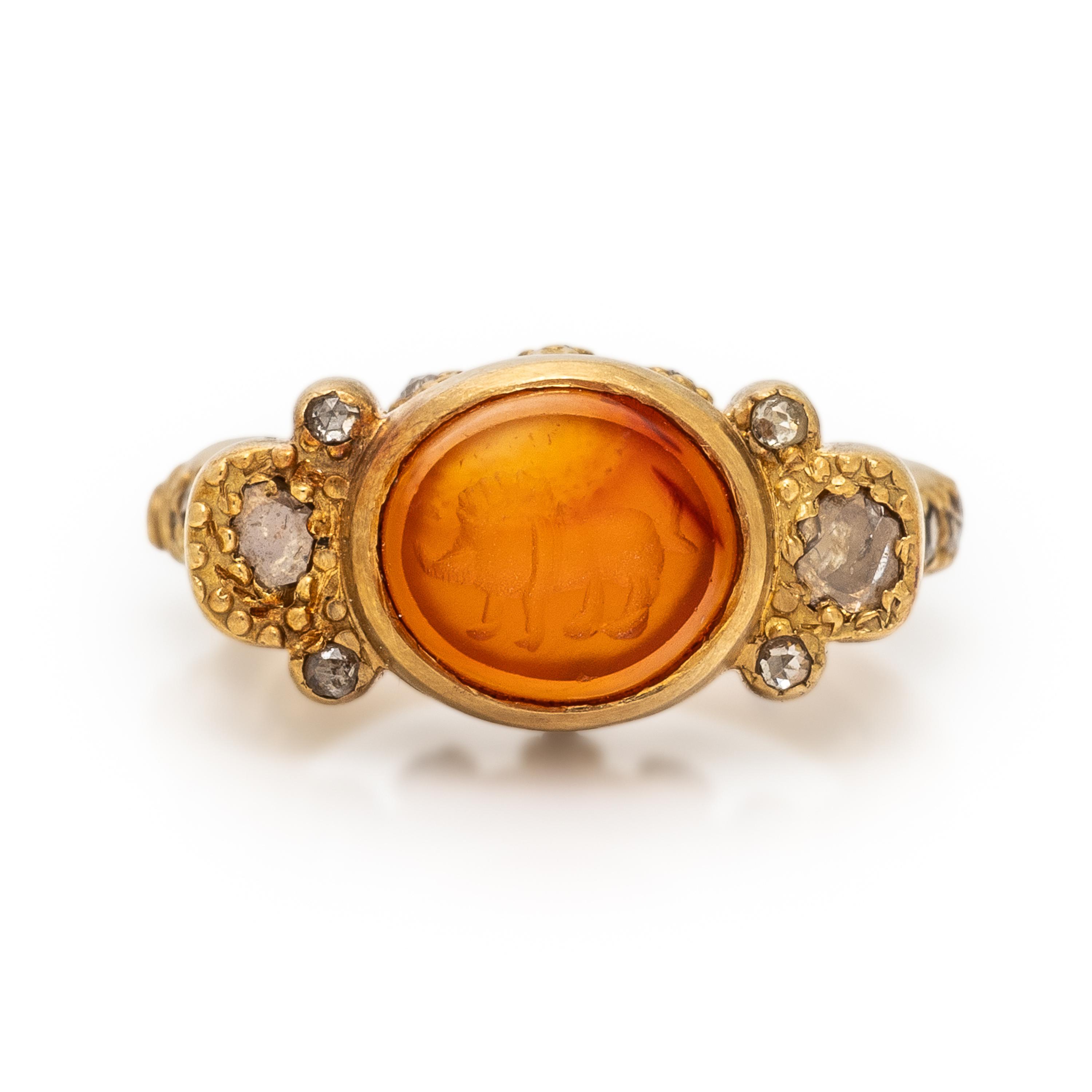 Coomi, Intaglio, Diamond, and Yellow Gold Ring