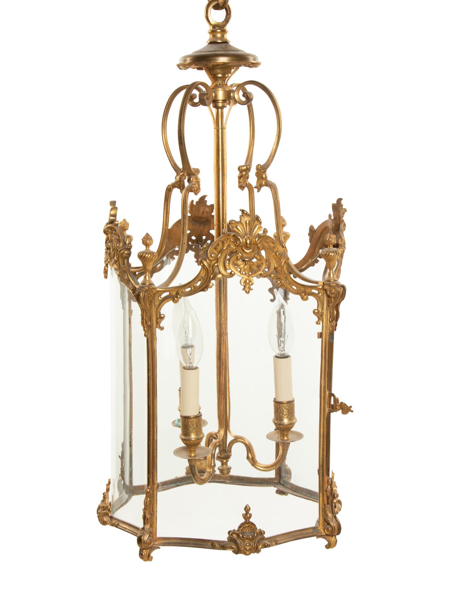 A Louis XVI Style Gilt Bronze Hall Lantern