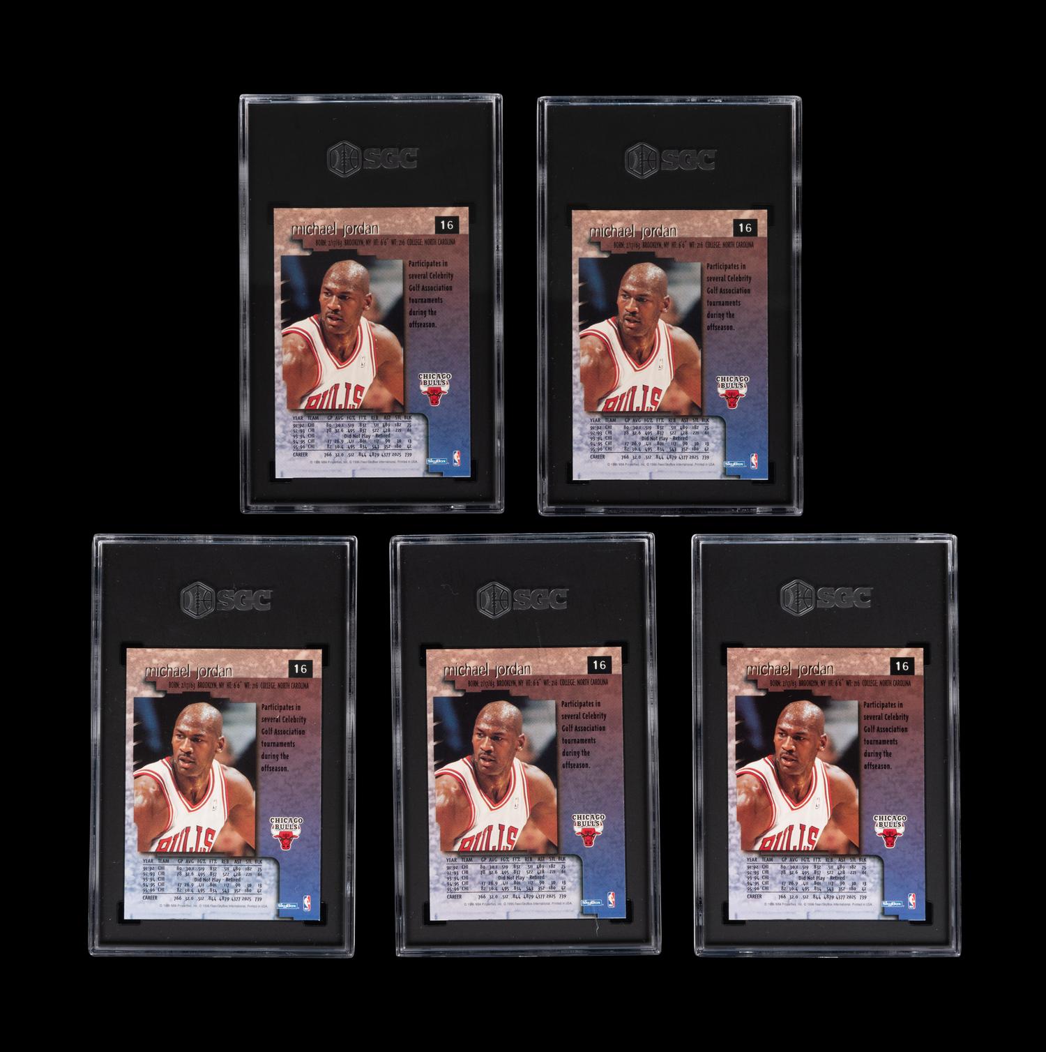 A Group of Five 1996-97 Skybox Premium Michael Jordan Basketball Cards No. 16 (SGC 9.5 MT+)