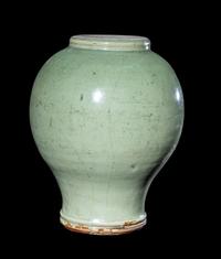 Two Chinese Longquan Celadon Glazed Porcelain Vases
