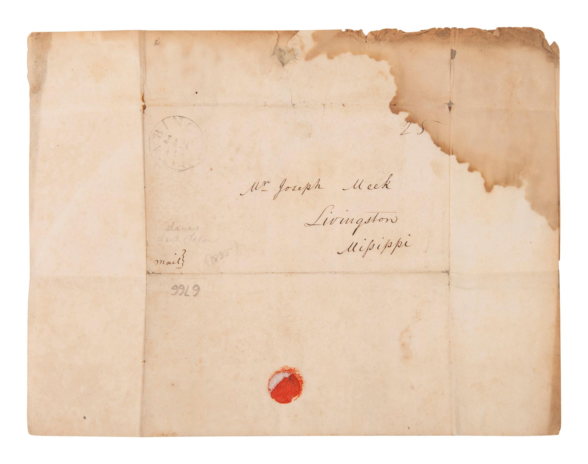 [ENSLAVEMENT]. 2 letters to slave trader Joseph Meek regarding the current market. Virginia, 1835.