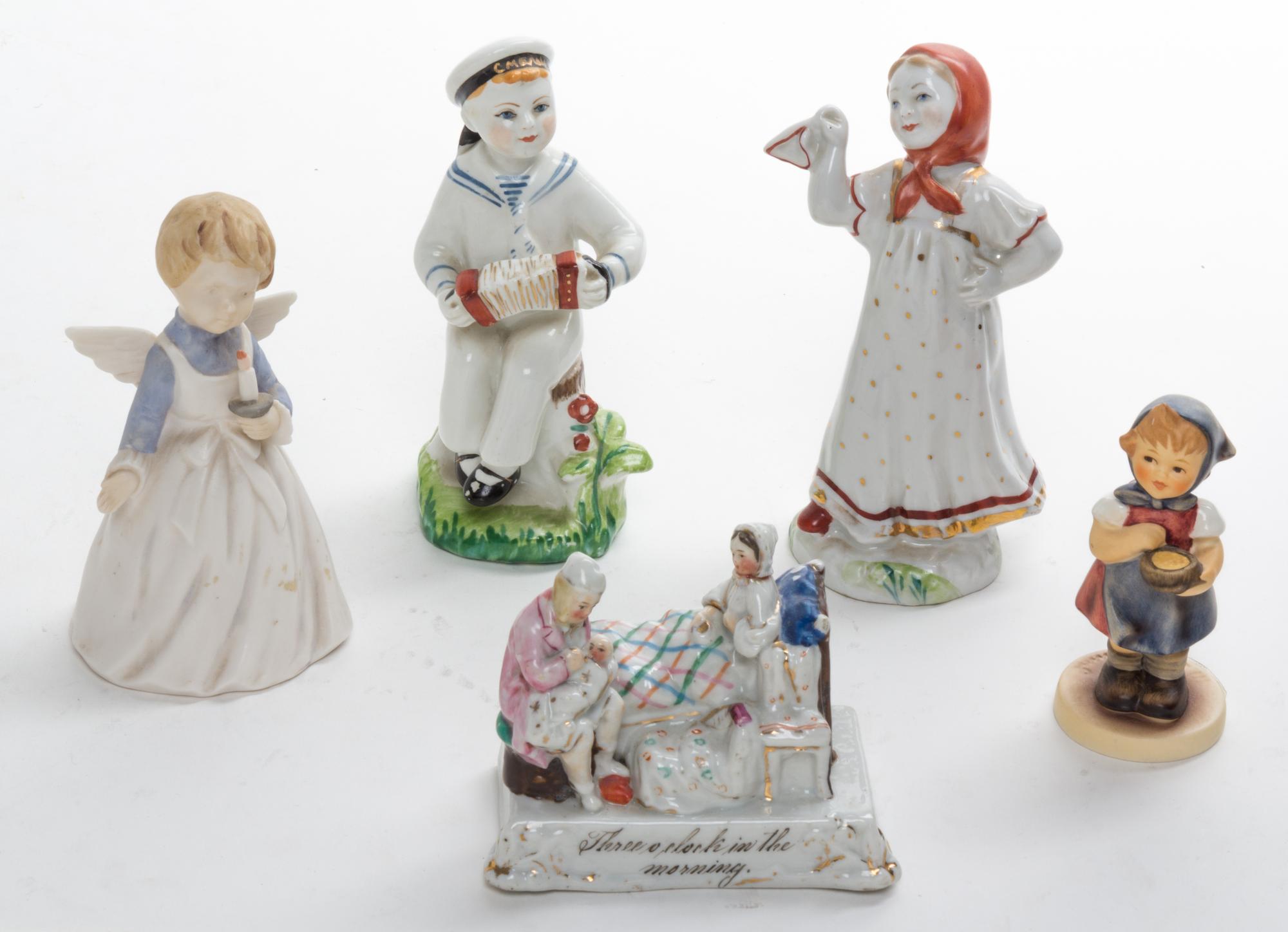 A Group of Five Figurines Height of tallest 5 3/8 inches.