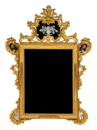An Italian Giltwood Mirror, Height 57 x width 39 inches.