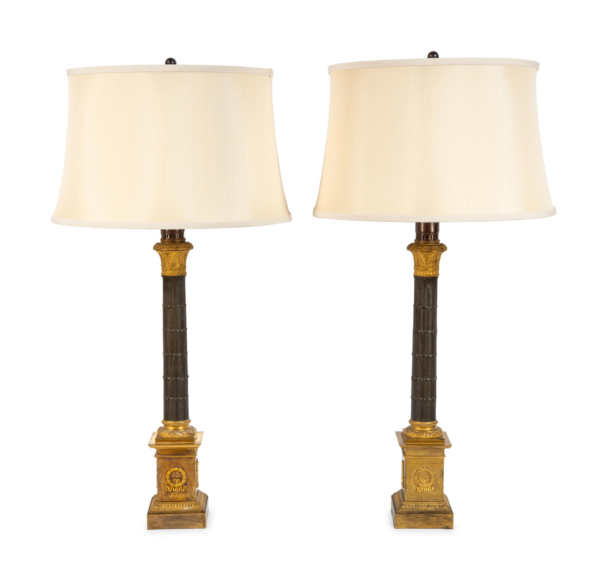 A Pair of Charles X Gilt and Patinated Bronze Candelabra Bases