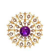 A Yellow Gold, Amethyst and Diamond Pendant/Brooch, 11.40 dwts.