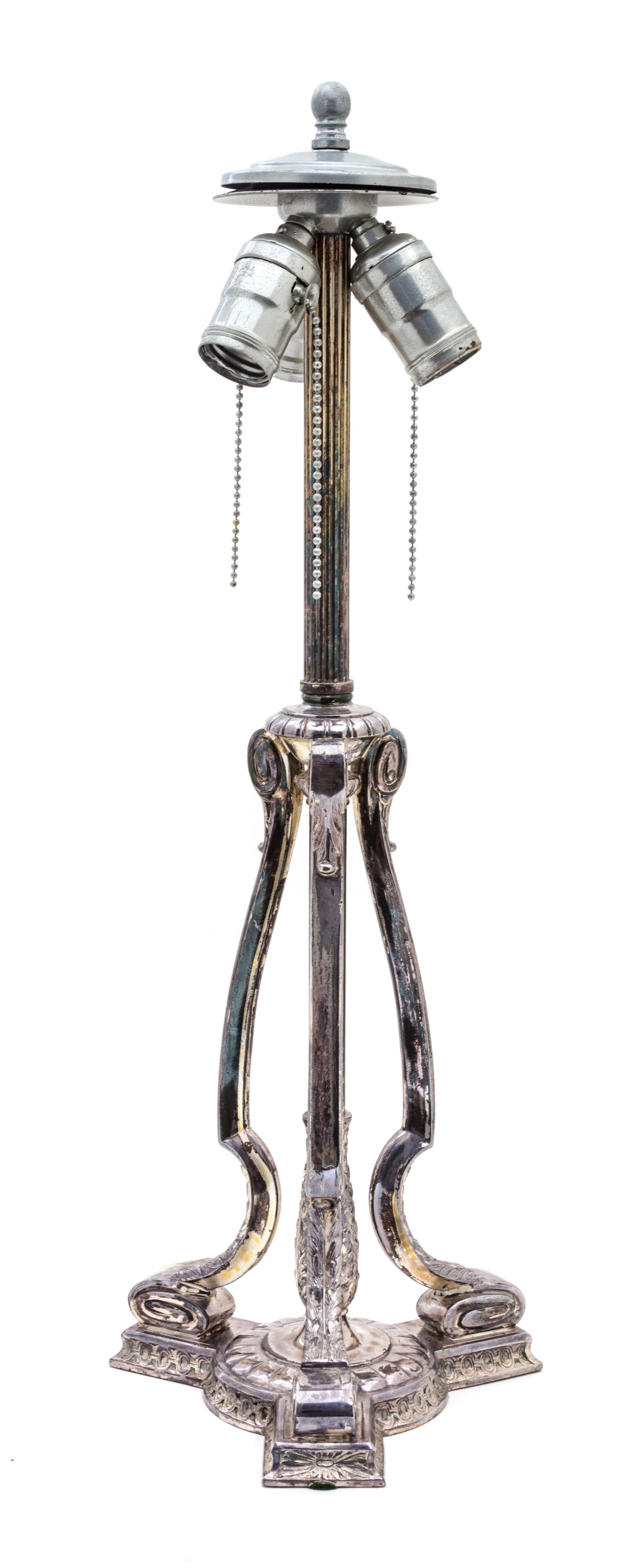 A Hand-Painted Glass Shade Table Lamp Height 22 x diameter 17 1/4 inches. — 20TH CENTURY