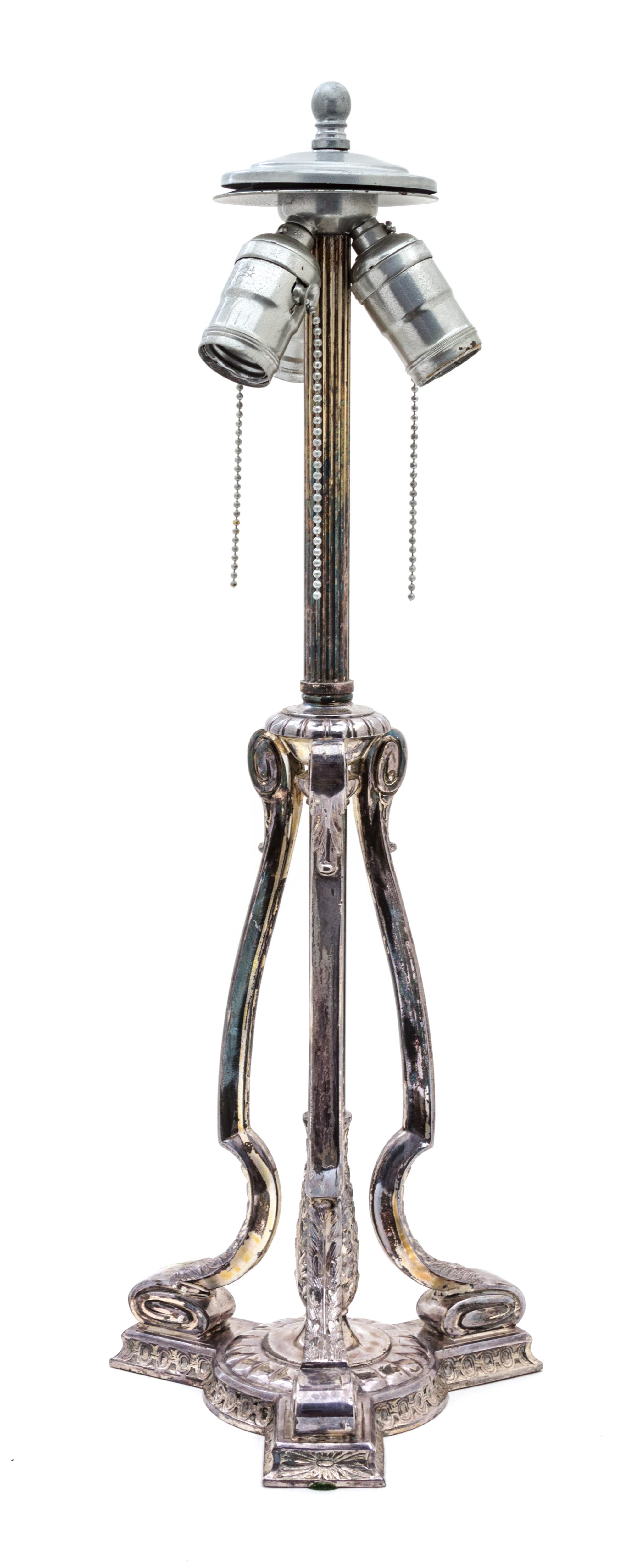A Hand-Painted Glass Shade Table Lamp Height 22 x diameter 17 1/4 inches. — 20TH CENTURY