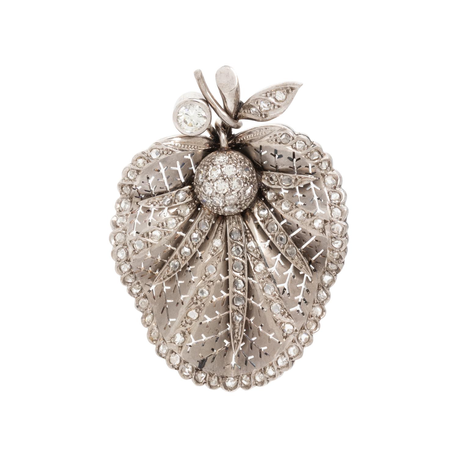 PLATINUM AND DIAMOND LEAF BROOCH