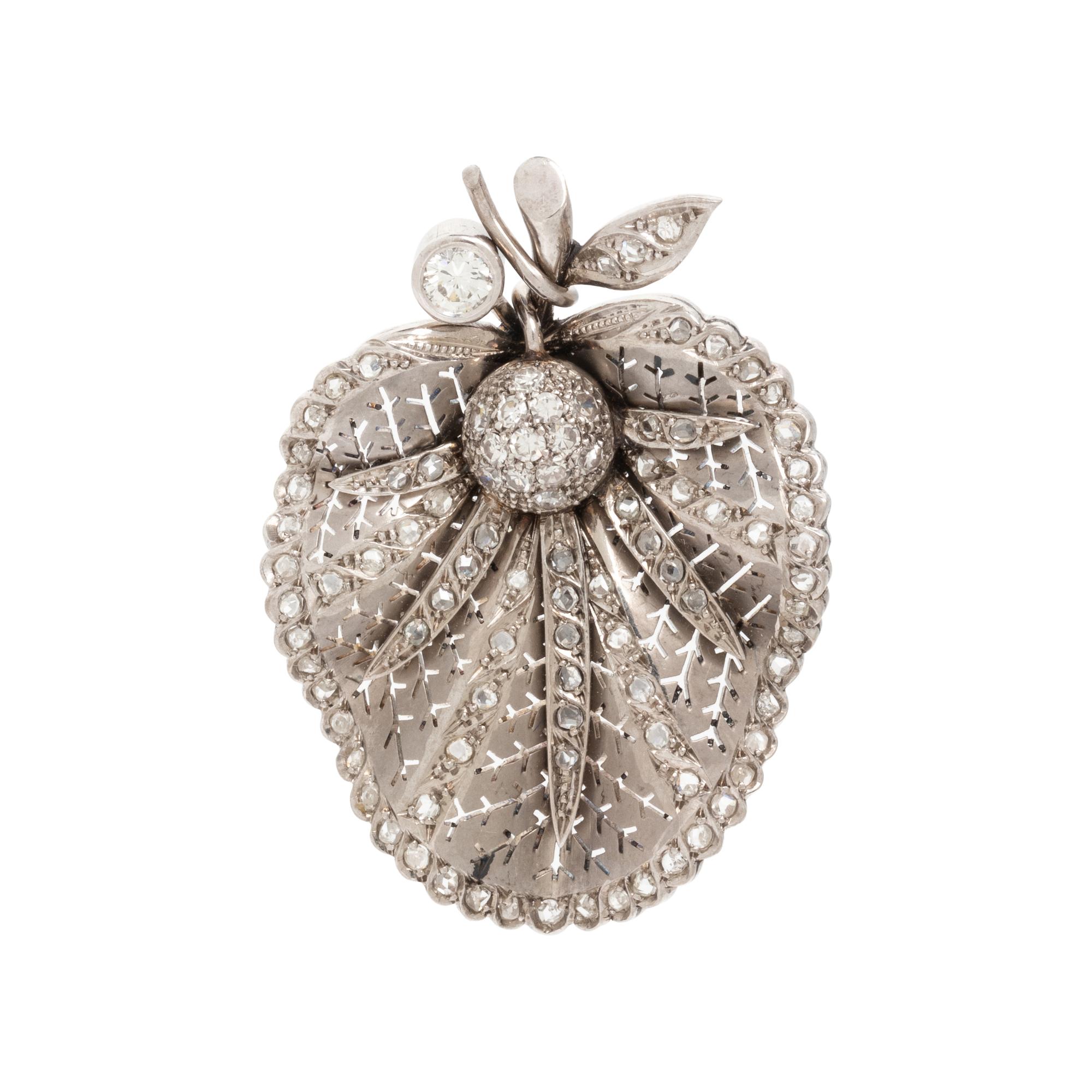 PLATINUM AND DIAMOND LEAF BROOCH