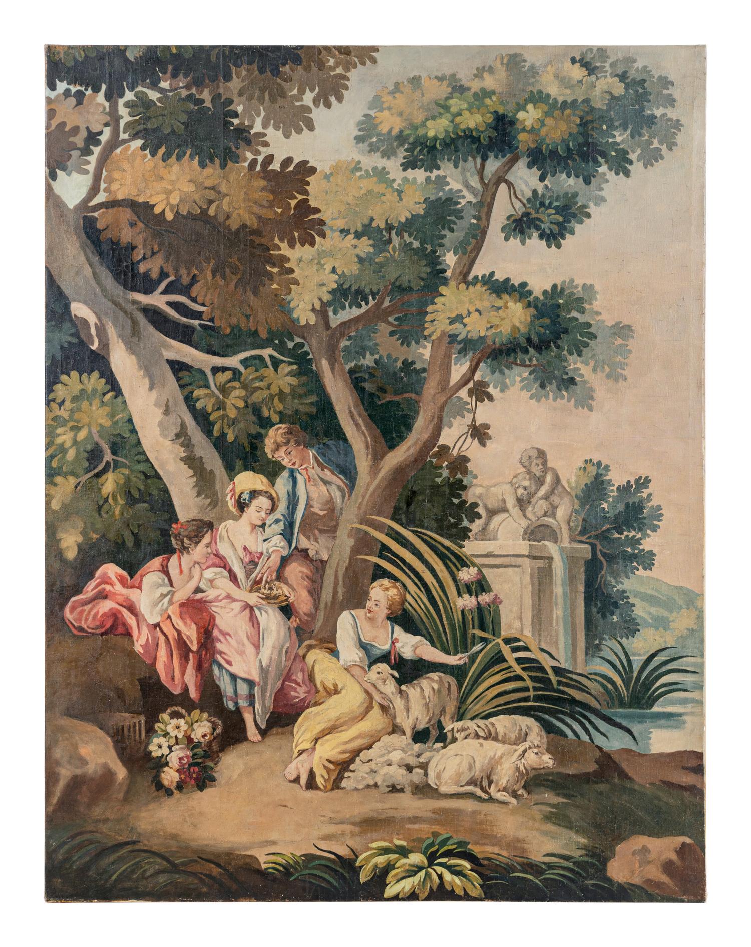 A Continental Painted Canvas Tapestry Cartoon