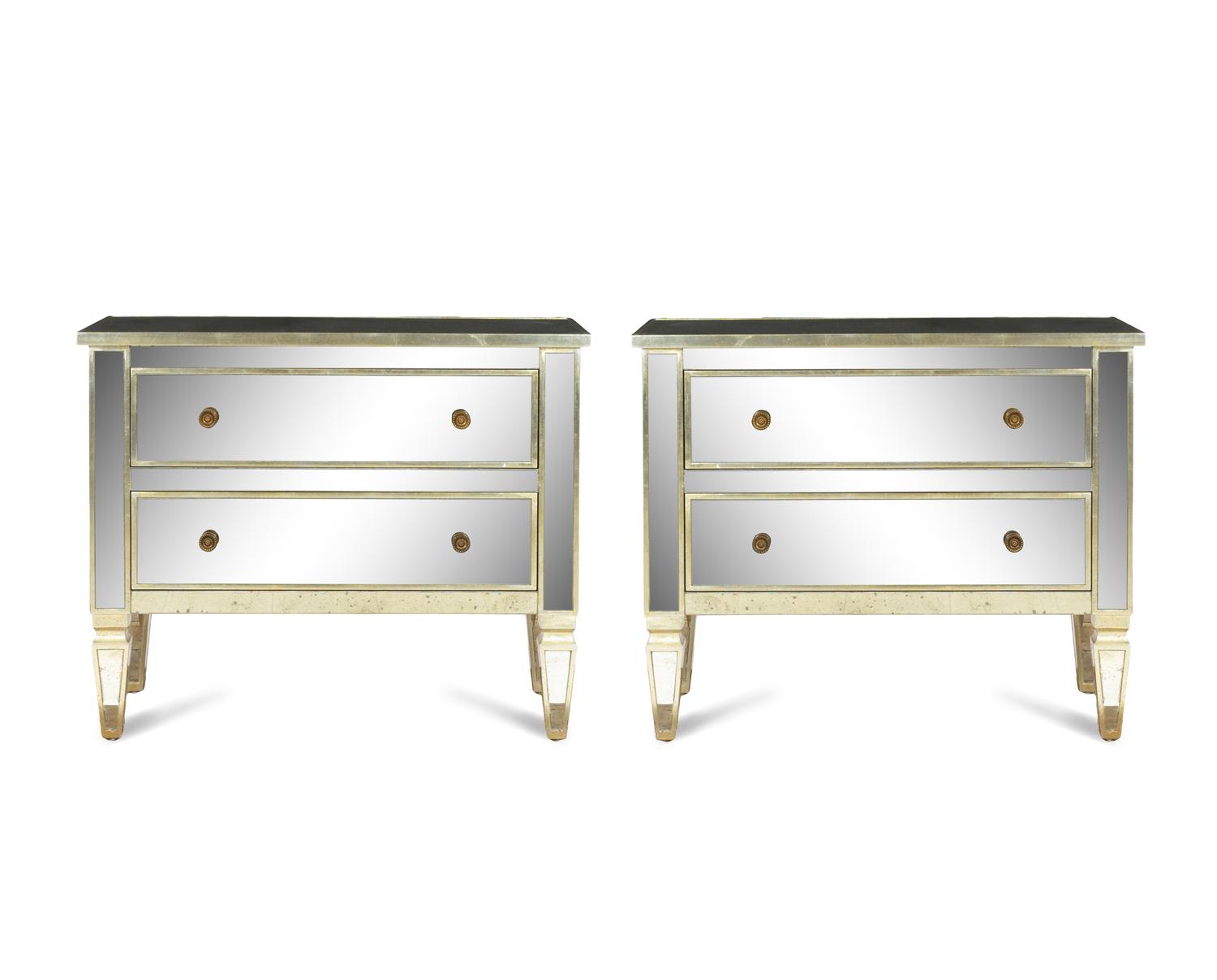 A Pair of Silver Gilt Mirror-Veneered Bedside Commodes