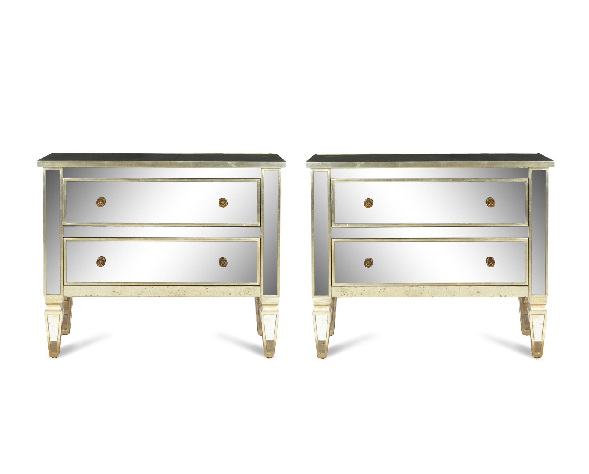 A Pair of Silver Gilt Mirror-Veneered Bedside Commodes