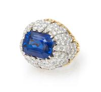 A Platinum, 18 Karat Yellow Gold, Sapphire and Diamond Ring, David Webb, 14.80 dwts.