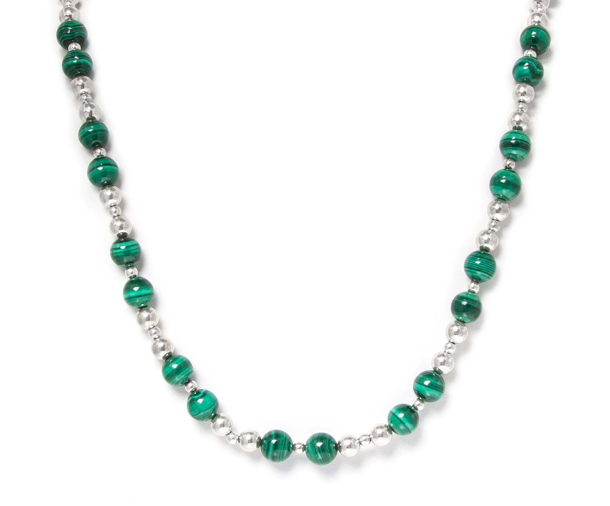 A Silver and Malachite Bead Necklace, 55.60 dwts.