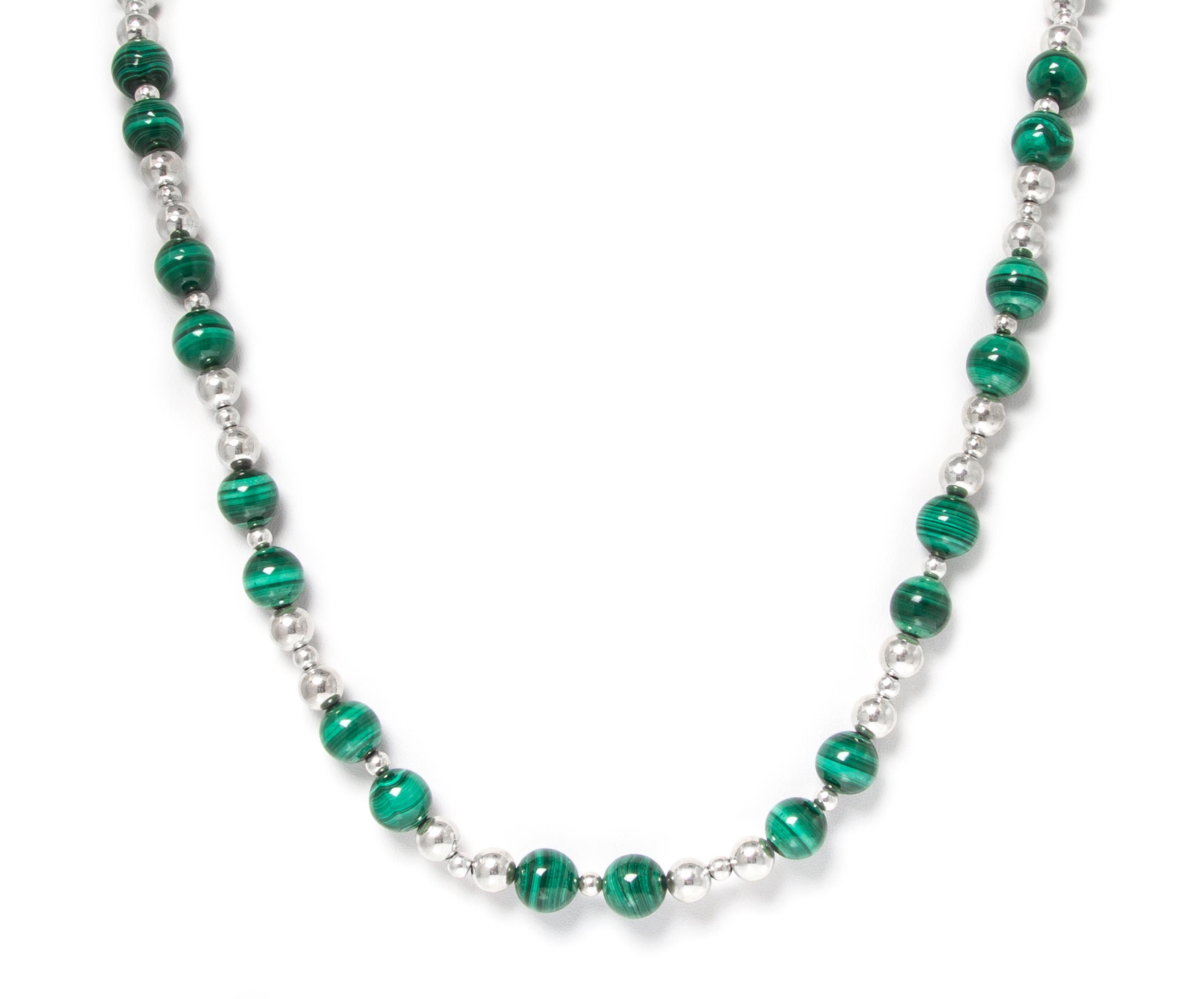 A Silver and Malachite Bead Necklace, 55.60 dwts.