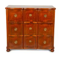 An Italian Baroque Style Parquetry Walnut Block Front Commode — 19th Century